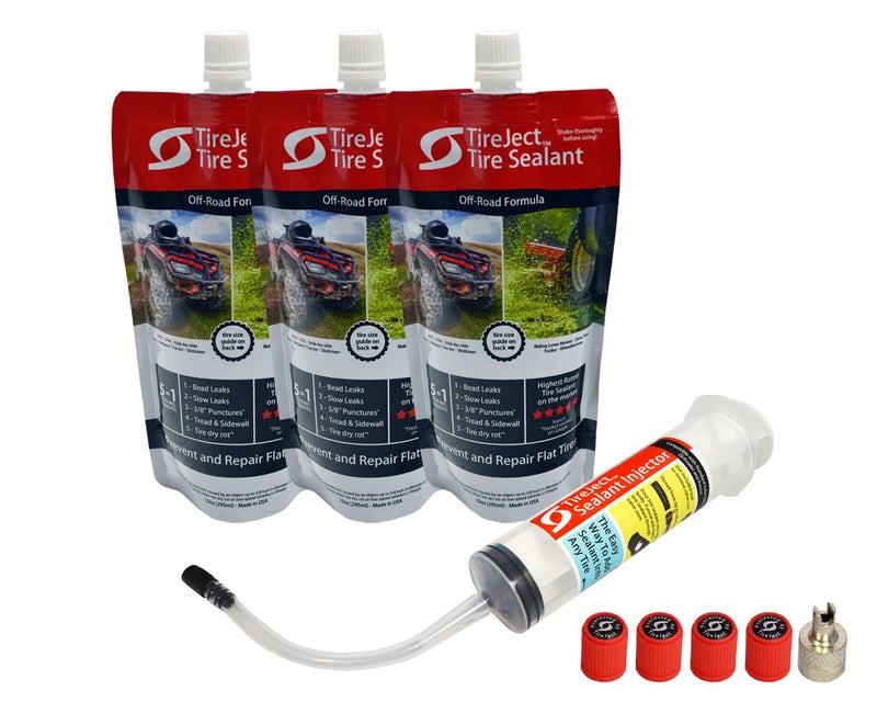 TireJect Lawn Mower Tire Sealant Kit with Sealant Injector - 5-in-1 Flat Tire Repair & Flat Tire Protection for punctures  Slow Bead leaks  Minor Dry Rot Caused by Nails  Thorns  Screws  Antlers - Image 1